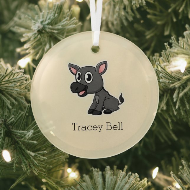 Cute grey little donkey cream glass ornament (Insitu)