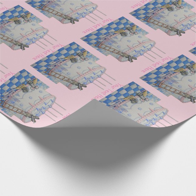 Cute grey mice decorated birthday cake candles art wrapping paper (Corner)