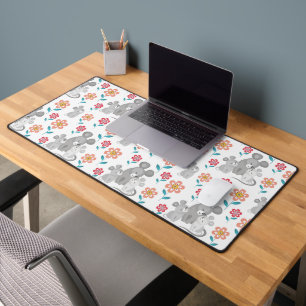 Cute grey mouse mother with two babies desk mat