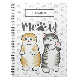 Cute grey & orange cats with cat paw print pattern notebook