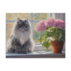 Cute Grey Persian Cat with Pink Flowering Plant 