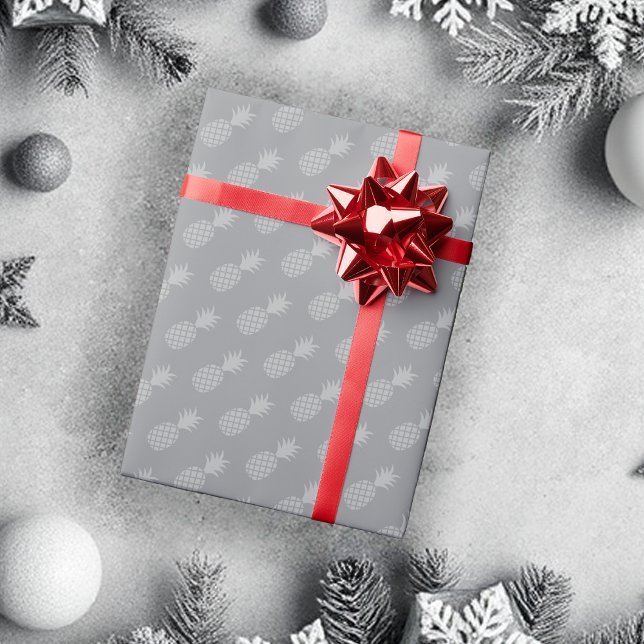 Cute Grey Pineapple Holiday Pattern Wrapping Paper (Creator Uploaded)