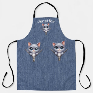 Cute Grey Pink Nosed Cat All-Over Print Apron