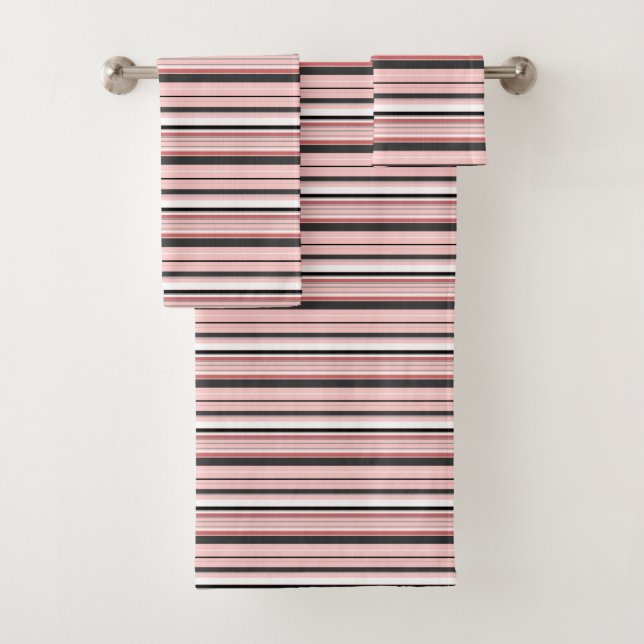 Cute grey pink stripes bath towel set (Insitu)