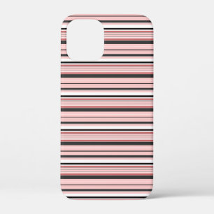 Cute grey pink stripes iPhone 12 mini case