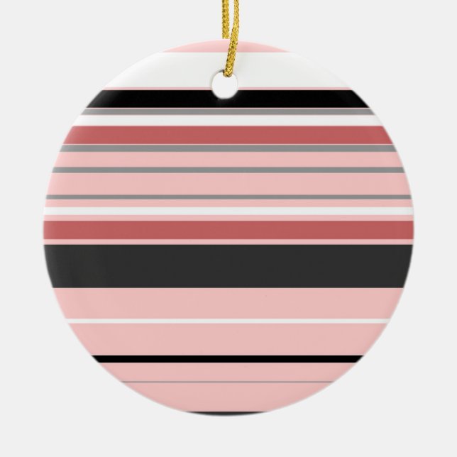 Cute grey pink stripes ceramic ornament (Front)