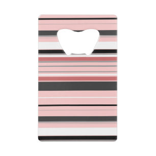 Cute grey pink stripes credit card bottle opener