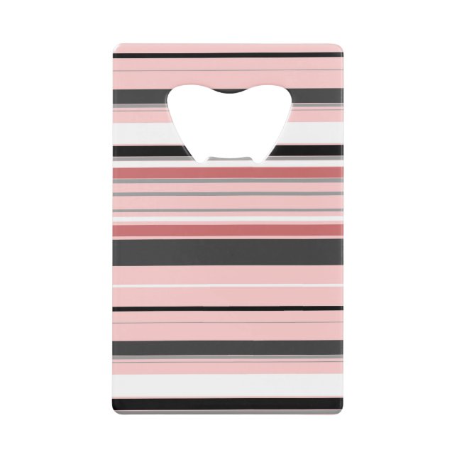Cute grey pink stripes credit card bottle opener (Front)