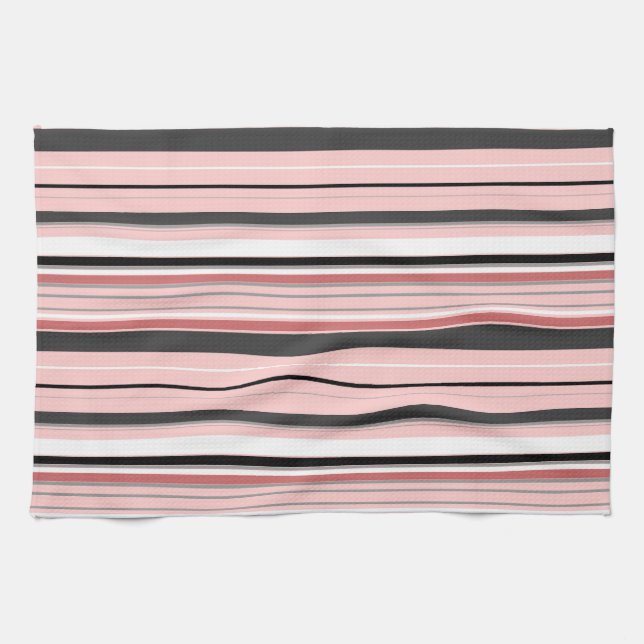 Cute grey pink stripes kitchen towel (Horizontal)