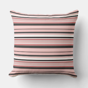 Cute grey pink stripes throw pillow