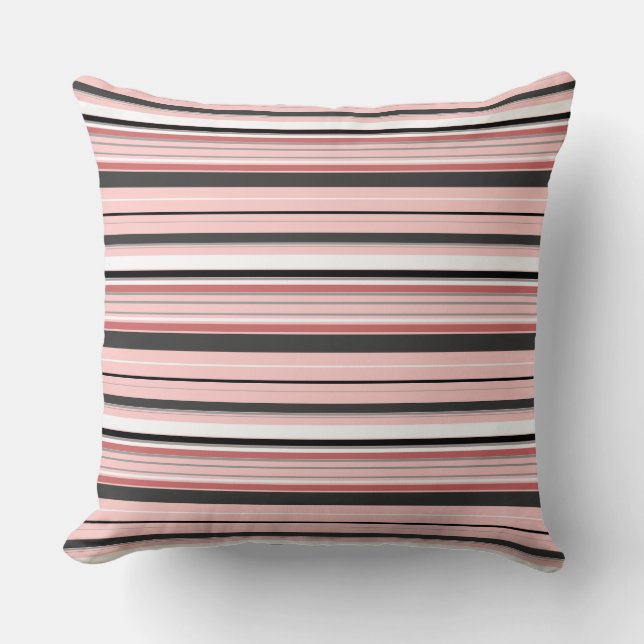Cute grey pink stripes throw pillow (Front)