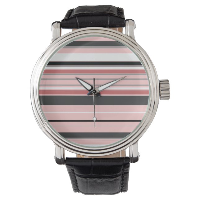 Cute grey pink stripes watch (Front)