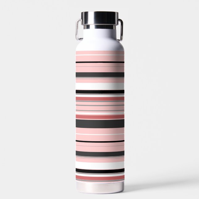 Cute grey pink stripes water bottle (Front)