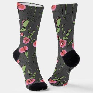 Cute Grey & Pink Venus Flytrap Stuck on Your Love Socks
