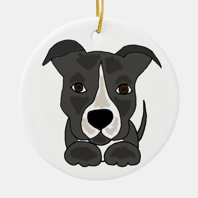 Cute Grey Pitbull Puppy Dog Ceramic Ornament (Front)