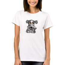 Cute grey pixel art puppy dog