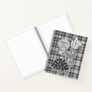 Cute Grey Plaid Animals Baby Journal