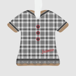 Cute Grey Plaid Dress with Lace Trim Customized Ornament