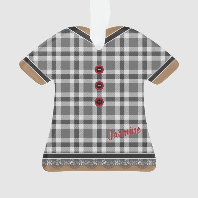 Cute Grey Plaid Dress with Lace Trim Customized Ornament (Front)