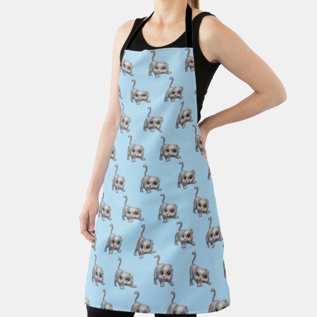 Cute Grey Playful Kitty Cat Apron (Insitu)
