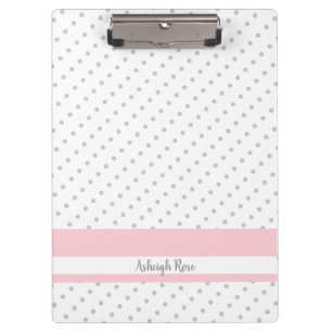 Cute grey polka dots with pink, personalized clipboard