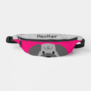 Cute Grey Poodle Hot Pink Kid's Fanny Pack
