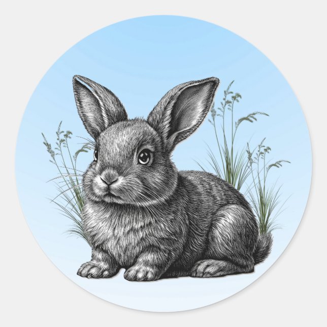 Cute Grey Rabbit against a Blue Sky Classic Round Sticker (Front)