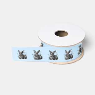 Cute Grey Rabbit against a Blue Sky Grosgrain Ribbon