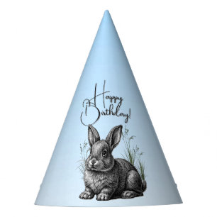 Cute Grey Rabbit against a Blue Sky Happy Birthday Party Hat
