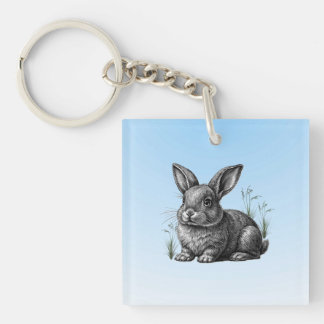 Cute Grey Rabbit against a Blue Sky Keychain