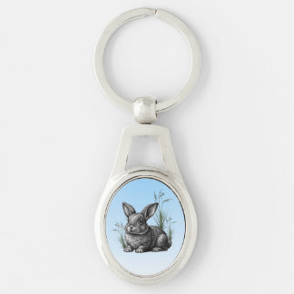 Cute Grey Rabbit against a Blue Sky Keychain