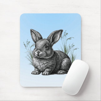 Cute Grey Rabbit against a Blue Sky Mouse Pad