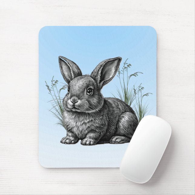 Cute Grey Rabbit against a Blue Sky Mouse Pad (With Mouse)
