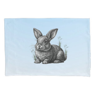 Cute Grey Rabbit against a Blue Sky Pillowcase