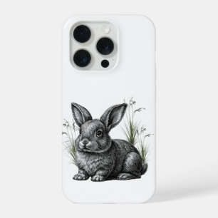 Cute Grey Rabbit Among the Grass iPhone 15 Pro Case