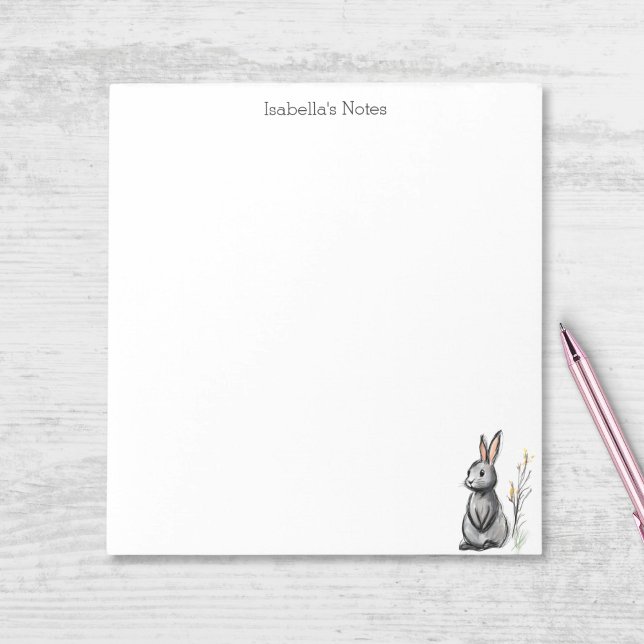 Cute Grey Rabbit Bunny Sketch Personalized Notepad (Creator Uploaded)