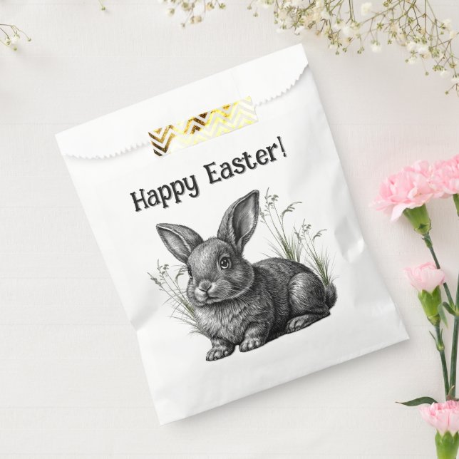 Cute Grey Rabbit Happy Easter Favour Bag (Sealed)