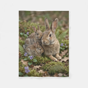 Cute Grey Rabbit In Natural Grass Garden Fleece Bl Blanket