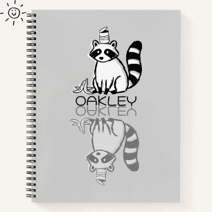 Cute Grey Raccoon Reflection Doodle Custom Name Notebook