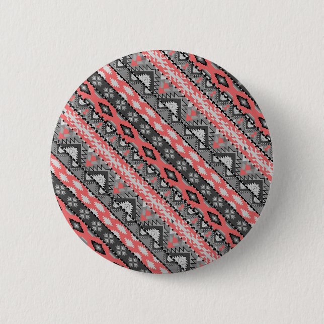 Cute grey red aztec pattern design 2 inch round button (Front)