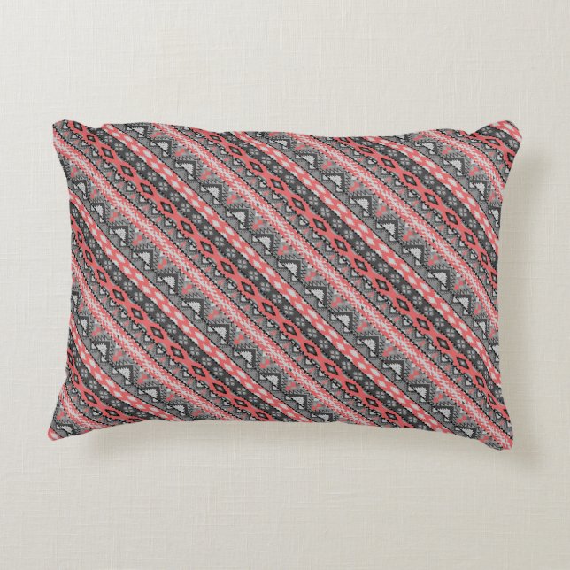 Cute grey red aztec pattern design accent pillow (Back)