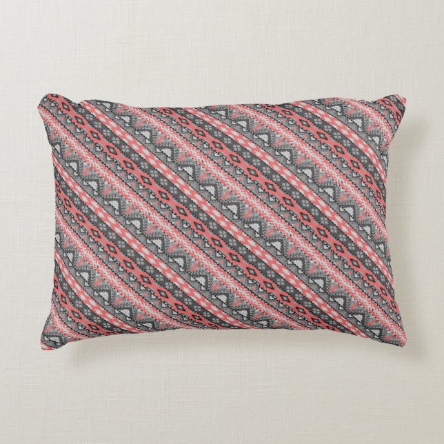 Cute grey red aztec pattern design accent pillow (Front)