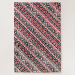 Cute grey red aztec pattern design jigsaw puzzle