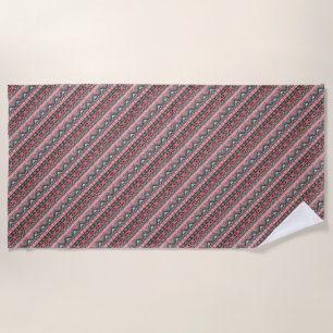Cute grey red aztec pattern design neck tie beach towel