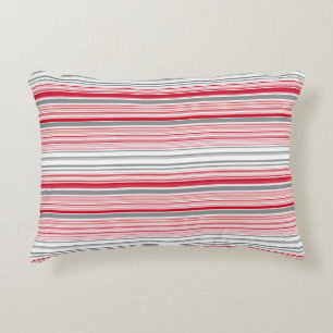 Cute grey red stripes accent pillow
