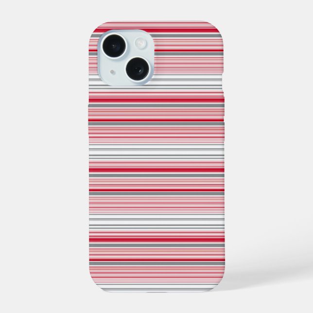 Cute grey red stripes iPhone 15 case (Back)