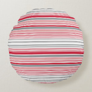 Cute grey red stripes round pillow