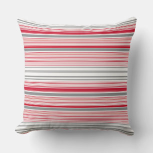 Cute grey red stripes throw pillow