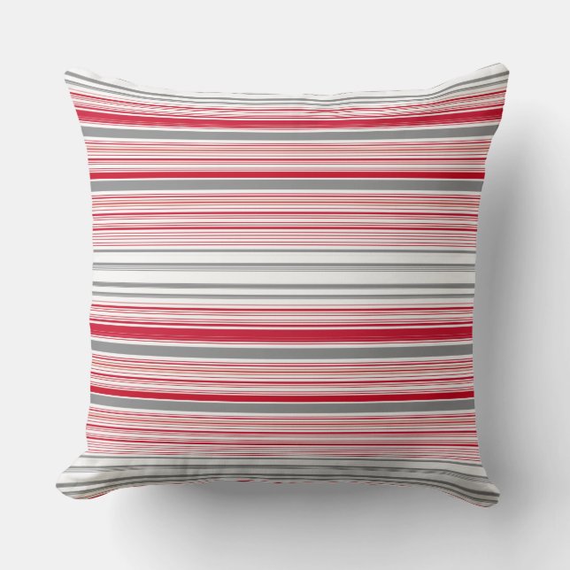 Cute grey red stripes throw pillow (Front)