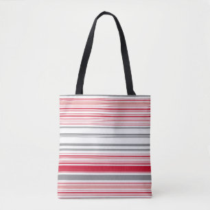 Cute grey red stripes tote bag